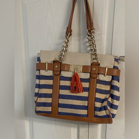 Aldo blue and off-white canvas tote - Picture 1 of 11